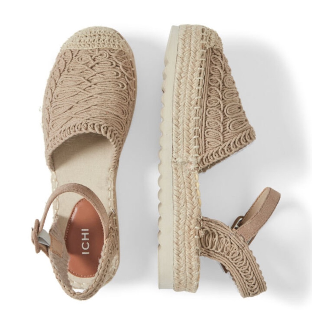 Tan Espadrille Shoes with Ankle Strap and Crochet Design